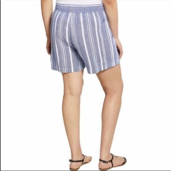 NAUTICA Ladies Linen Blend Pull On Shorts in Light Blue Stripe - NWT - Picture 2 of 4